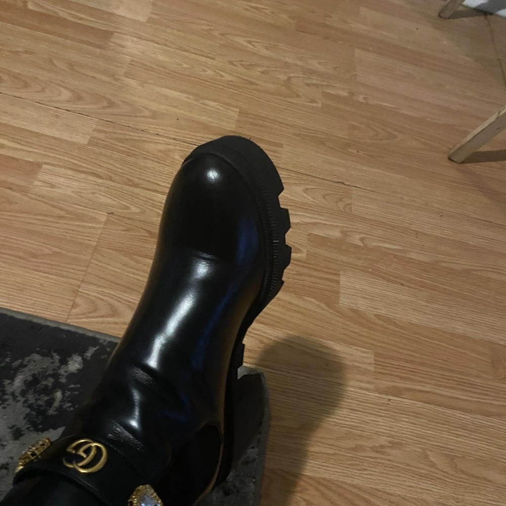 Gucci Black Ankle Boots with Gold Accents